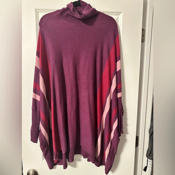 Striped Turtleneck Poncho - Picture 2 of 3